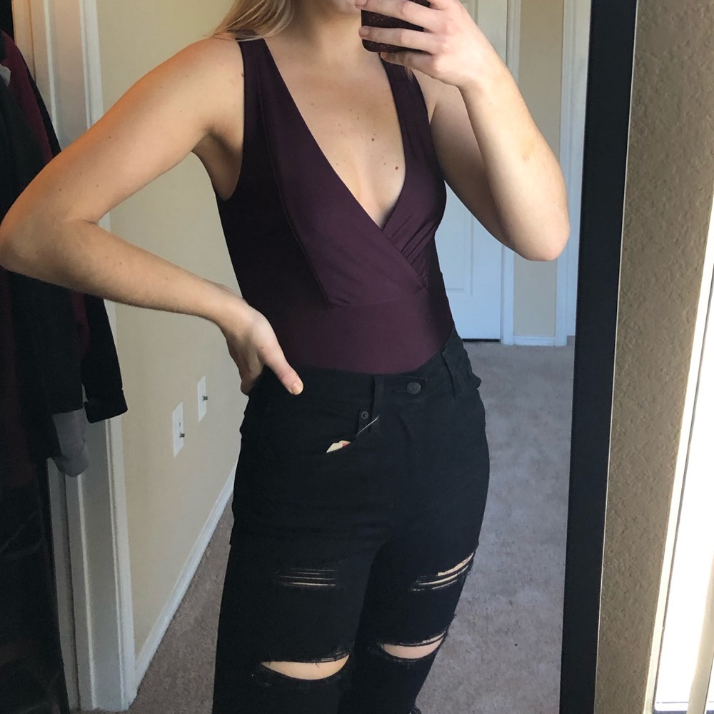 NWT Forever 21 Plum Body Suit Plunging Neckline